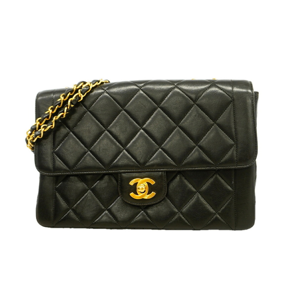 Chanel Matelassé Shoulder Bag with Double Chain, Lambskin, Black, Women's